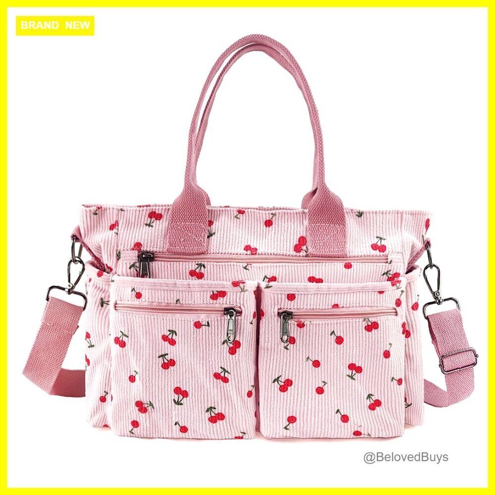 Corduroy Tote Bag with Multiple Pockets Crossbody Hobo Shoulder Bag